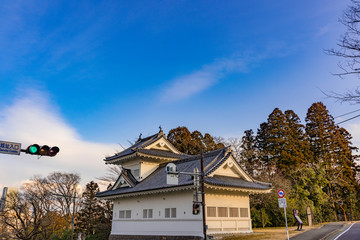 冬夕刻の青葉城隅櫓