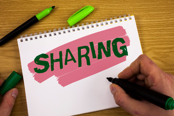 Conceptual hand writing showing Sharing. Business photo text To Share Give a portion of something...