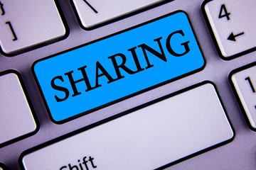 Writing note showing Sharing. Business photo showcasing To Share Give a portion of something to...