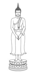 Seven Days Looking (Pang Thawai Net) The Sunday Buddha image is standing with arms crossed in front of the waist with the right hand covering the left hand.