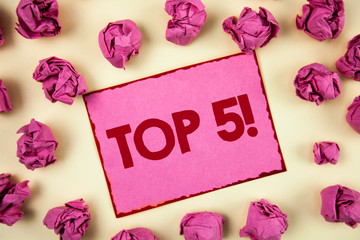 Conceptual hand writing showing Top 5 Motivational Call. Business photo showcasing The best ones...