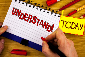 Handwriting text Understand Motivational Call. Concept meaning Know Perceive the meaning of...