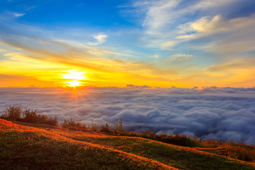 Beautiful Sunrise and mist at Phu Tubberk, Phetchabun Province, Thailand.