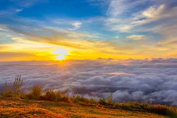 Beautiful Sunrise and mist at Phu Tubberk, Phetchabun Province, Thailand.