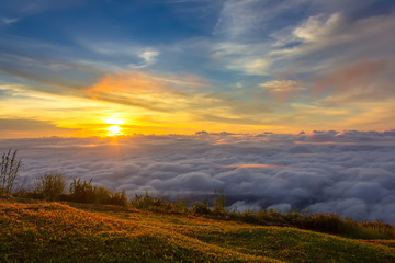 Beautiful Sunrise and mist at Phu Tubberk, Phetchabun Province, Thailand.