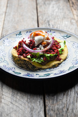 Mexican tortilla toast with chorizo also called 