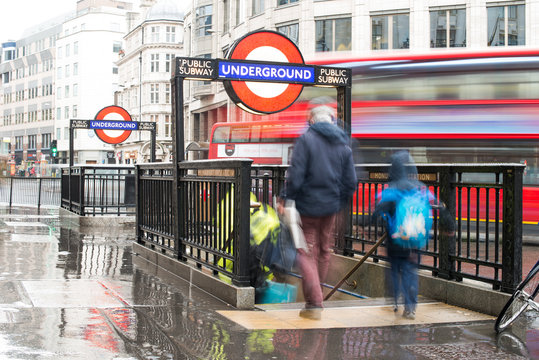 LONDON, ENGLAND UK - NOVEMBER 9, 2013: London underground station entrance
