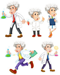 Scientist in different poses on white background