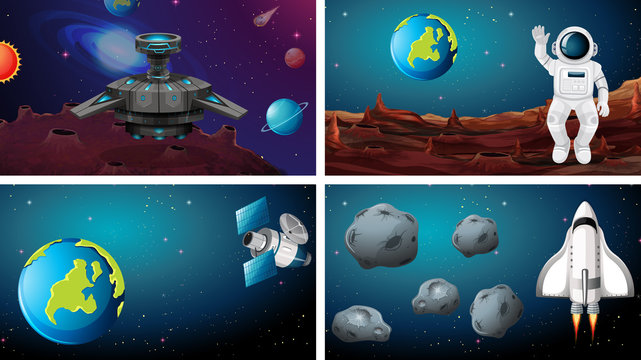 Set of different space scenes
