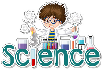 Sticker design with scientist doing experiment
