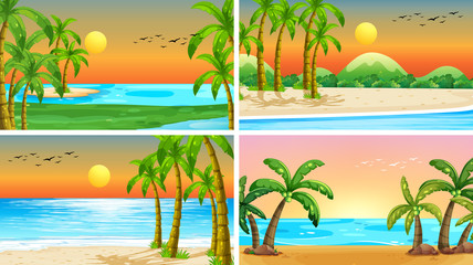 Fototapeta na wymiar Set of tropical ocean nature scenes with beaches