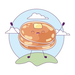 Fototapeta premium delicious and fresh pancakes in landscape kawaii style