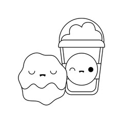 delicious cupcake with milkshake kawaii style