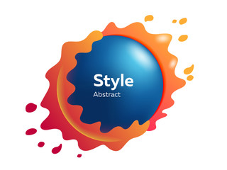Blue sphere in orange splashes Abstract flowing shape, round form, text sample. Vector illustration for poster, label, logo, cover design