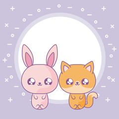 Obraz na płótnie Canvas cute rabbit with fox baby animals kawaii style