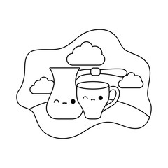 cute teapot with cup kawaii style