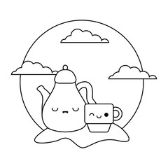 cute teapot with cup kawaii style