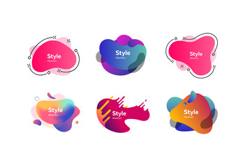 Set of modern abstract dynamical shapes. Gradient banners with flowing liquid shapes. Template for design of logo, flyer or presentation. Vector illustration