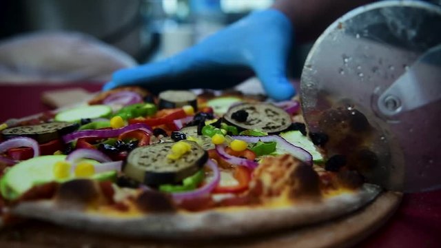 Food making process in a restaurant kitchen Pizza