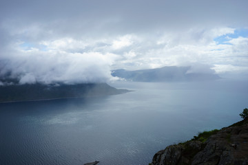 Hiking on a summer's day, Looking out over Alesund a coastal city in Western Norway