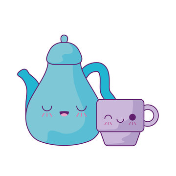 Cute Teapot With Cup Kawaii Style