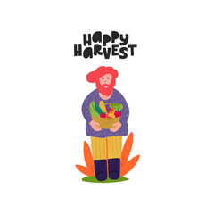 Happy harvest flat vector illustration