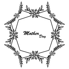 Pattern cards mother day, black silhouette flower frame, isolated on a white backdrop. Vector