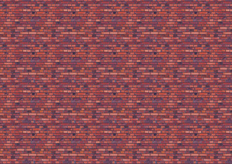 brick wall of red color, wide panorama of masonry,background 3d illustration