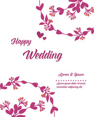 Fototapeta na wymiar Greeting card happy wedding, cute wreath frame design, isolated on a white backdrop. Vector