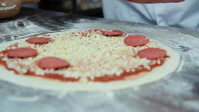 Pizza Making Process in slow motion and normal shot