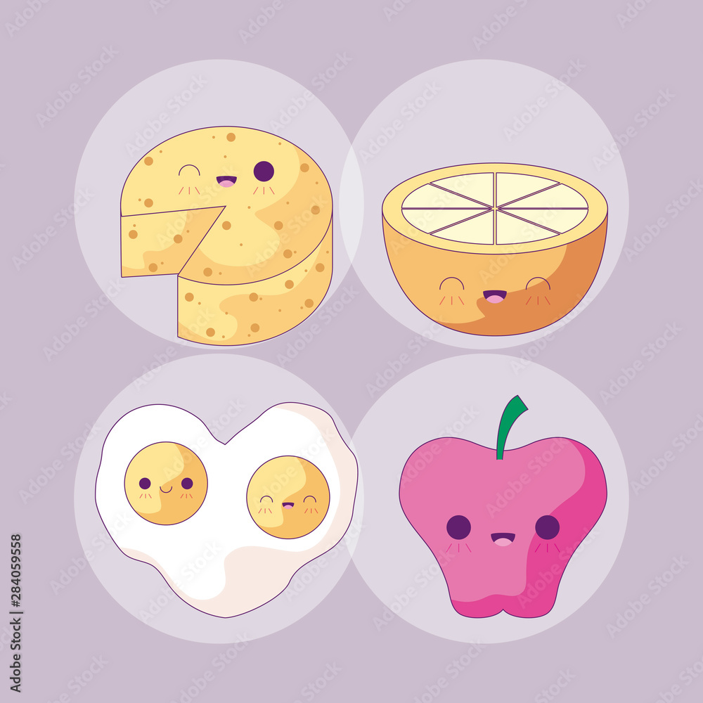 Poster set of delicious food and fruits style kawaii - Posters