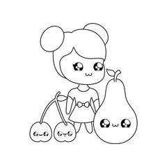 cute little girl with fruits kawaii style