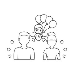 young couple lovely with cupid and hearts