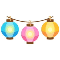 夏祭りの屋台に飾る提灯（ちょうちん）のイラスト