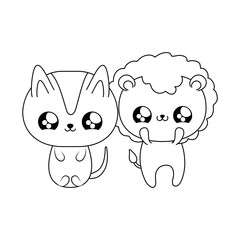 cute lion with cat baby animals kawaii style