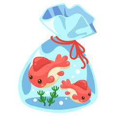 夏祭りの金魚すくいでとった金魚袋のイラスト