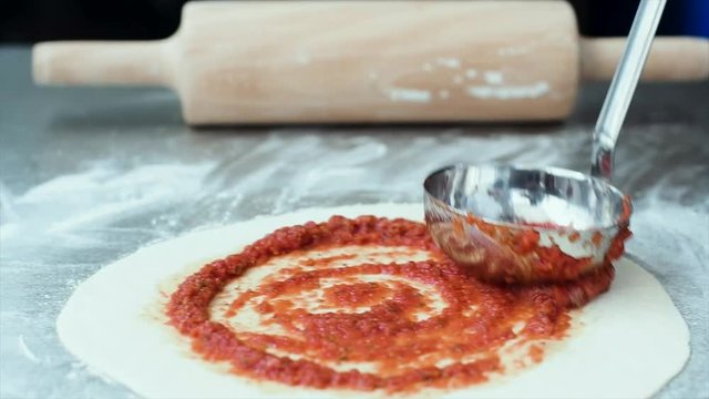 Pizza Making Process in slow motion and normal shot