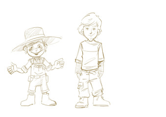 two boys drawing sketch