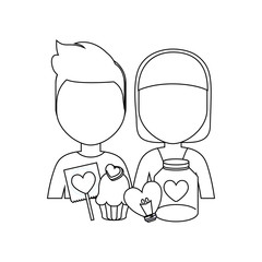 young couple lovely with candies avatar character