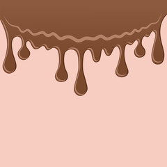 Abstract background with drips of dark chocolate. Vector illustration of molten chocolate flowing in drops.