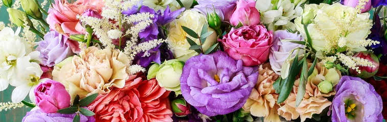 Foto auf Acrylglas Flower background with rose, eustoma, carnation and spiraea. © agneskantaruk