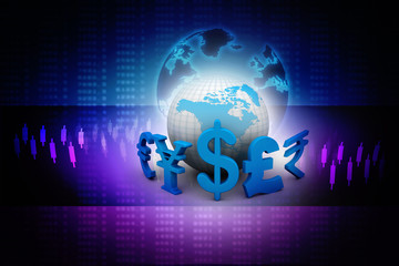 3d rendering Global Currencies