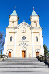 Fototapeta na wymiar SWIATNIKI GORNE, POLAND - APRIL 01, 2019: Church of St. Stanislaus and St. Jadwiga