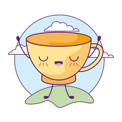 cute cup ceramic in landscape kawaii style