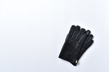 Mens black gloves on a white background