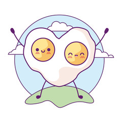 delicious fried eggs in landscape kawaii style