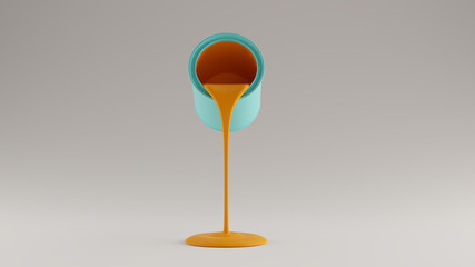 Orange Paint Pouring Out of a Gulf Blue Paint Tin 3d illustration 3d render