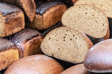 Fresh bread on shelves in a bakery