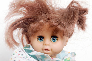 crazy badred  hair doll close up