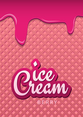 Ice Cream banner with wafer background. Cafe menu, ice cream dessert poster, food packaging design.